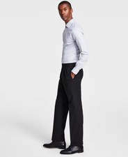Michael Kors Pleated Solid Classic Fit Pants Men's 44Wx30L Black Zip Hook & Bar
