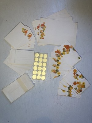 Lot Of Vintage Stationery Set 30+  Orange Mums Yellow Daisies New Old Stock