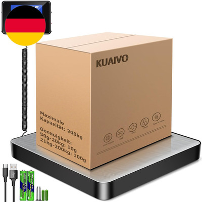 KUAIVO Paketwaage, Hochpräzise Plattformwaage 200Kg/10G Mit Lcd/Hold/Tara Funkti