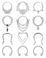 YADOCA 12Pcs 16G Septum Rings Surgical Steel Dangle Piercing Jewelry Silver