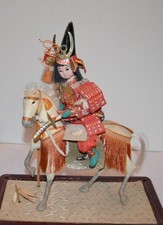 Japanese Antique Horse Riding Samurai Gofun Musha Doll