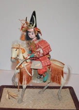 Japanese Antique Horse Riding Samurai Gofun Musha Doll