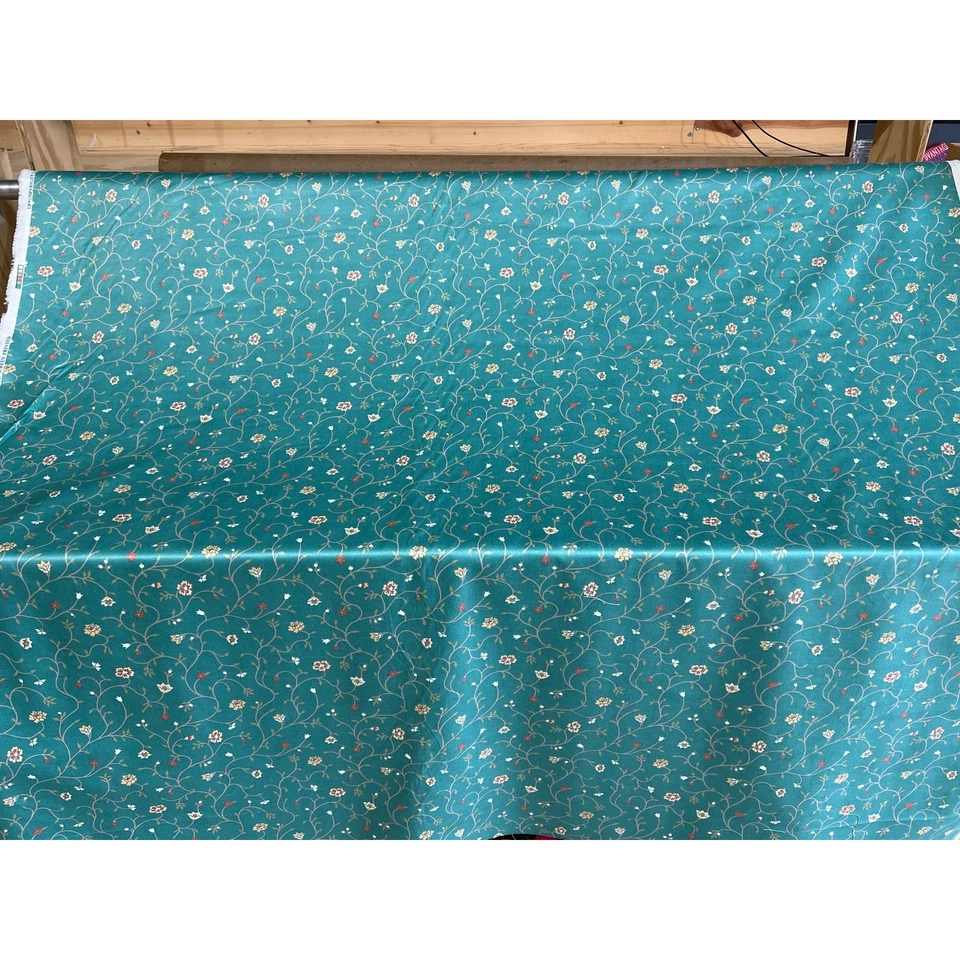 Винтажная обивочная ткань 58x56 дюймов зеленая лоза с цветочным рисунком полированная ситцевая маржа - Изображение 4 из 4