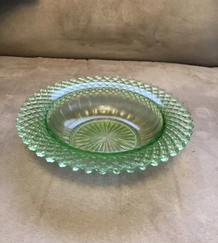 VTG Anchor Hocking Miss America 6-1/4” Bowl Uranium Green Depression Glass  and
