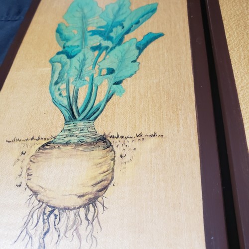 Vintage Hand Painted Wood Garlic & Root Vegetable Plaque Kitchen Signed 4.5x9 - Picture 3 of 7