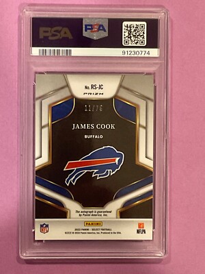 2022 James Cook Select Rookie Auto RC Blue Prizm #/75 #RSJC PSA 10