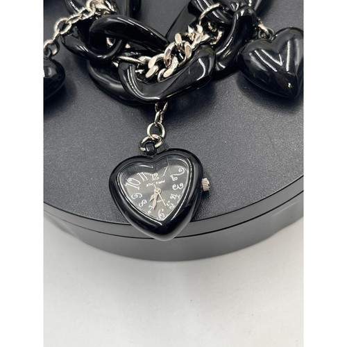 Betsey Johnson Vintage Black Puffy 3D Heart Watch Chain Bracelet BJ7016 - Picture 3 of 10