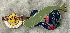 HARD ROCK CAFE FOXWOODS LEFT FACING NAVY BLUE GUITAR W/ SPERM WHALE PIN # 30118