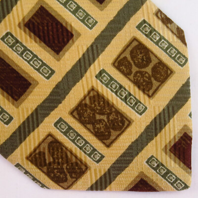 Robert Talbott Studio Gold Brown Geometric Horizontal Stripe Hand Sewn 59'' x 4''