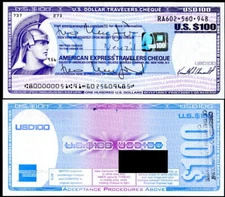 UNITED STATES $100 AMERICAN EXPRESS TRAVELERS CHEQUE - CANCELLED, HEAD OF ROMAN!
