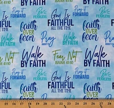 Cotton Walk By Faith Bible Verses Prayer Blue Fabric Print by the Yard D758.55