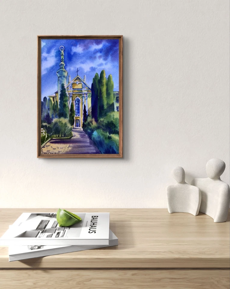 Watercolor Painting Sacred Place S. Gramm Unframed Original Decor Art nAAA3359 - Image 2 of 4