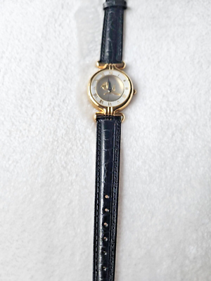 Vintage Mary Kay Black Fossil Quartz Watch Gold Face 7 