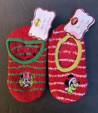 Disney Christmas Girls S/M 7.5-3.5 Footie Slipper Socks 2pr Minnie Mickey Mouse