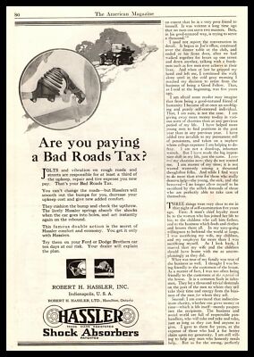 1922 Robert H Hassler Shock Absorbers ''Are You Paying A Bad Roads Tax?'' Print Ad