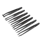 7pcs Black Plastic Anti Static Flat Curved Tips End Tweezers V6