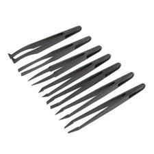 7pcs Black Plastic Anti Static Flat Curved Tips End Tweezers V6