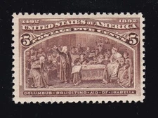 US 234 5c Columbian Exposition Mint VF OG NH w/PSE Cert (BB5)