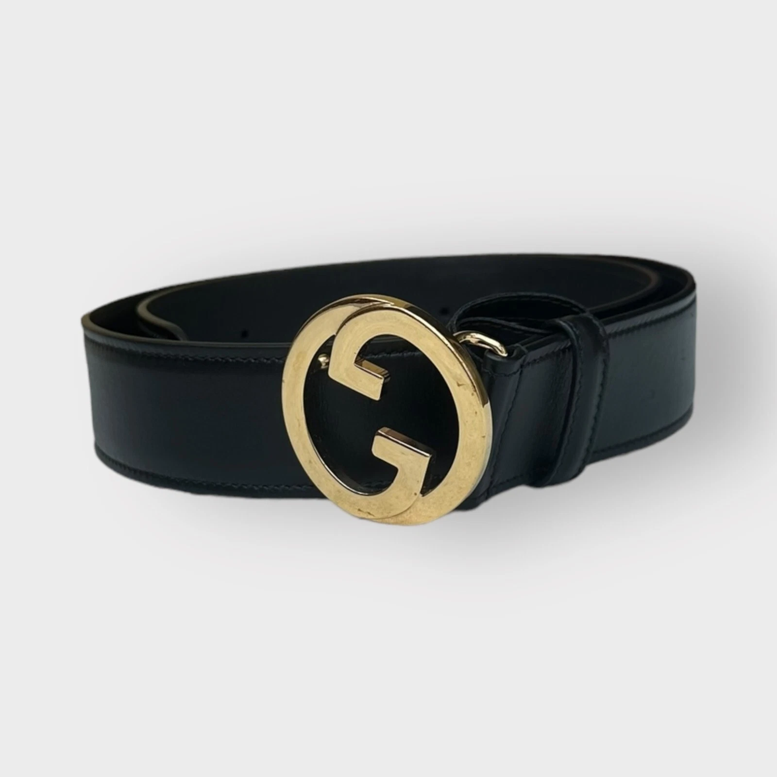 Boucle dorée authentique ceinture Gucci blonde cuir noir taille 85/34