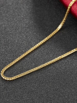 Pure 18K Yellow/Rose/White Gold Chain Women 1mm Wheat Link Necklace 18inch