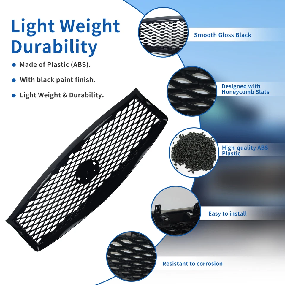 Front Grill for 2015-2019 INFINITI Q70L/Q70 With Camera Option Gloss Black - Image 3 of 4