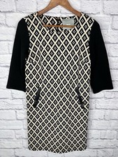 MAEVE Women's Black Cream Geometric Print Shift Dress Small
