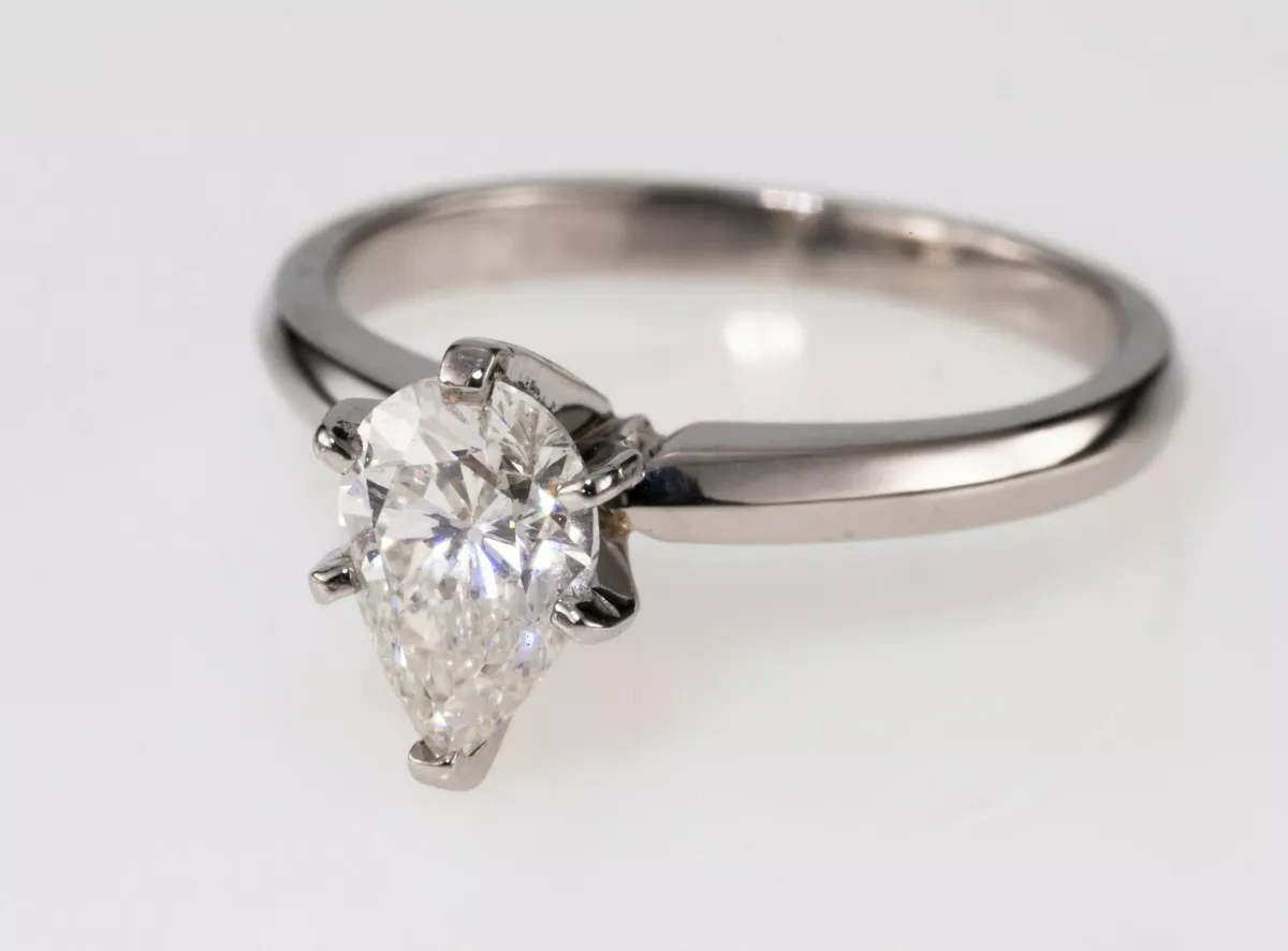 0.75 carat Pear Shaped Diamond Platinum Solitaire Engagement Ring