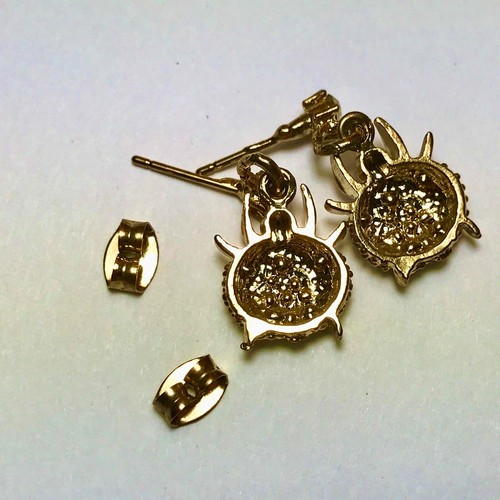 Vintage Crystal Beetle Bug Ladybug Earrings Gold Plated Sparkly Insect - Picture 9 of 10