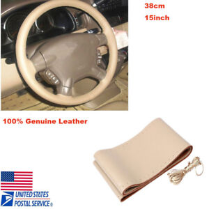 steering wheel leather genuine 38cm sew wrap kit diy beige