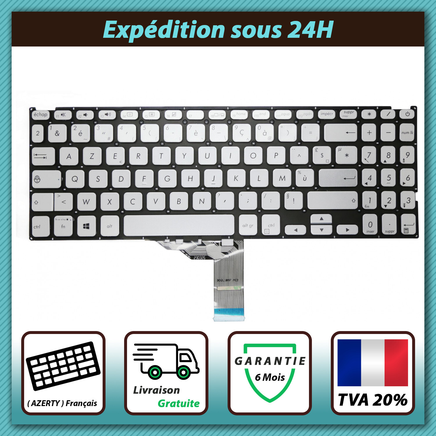 Clavier Français AZERTY Noir pour Ordinateur Portable Asus P1504FA et P1504UA