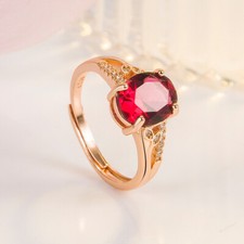 925 Sterling Silver Ruby Crystsals Rose Gold Adjustable Ring Womens Girls Gift