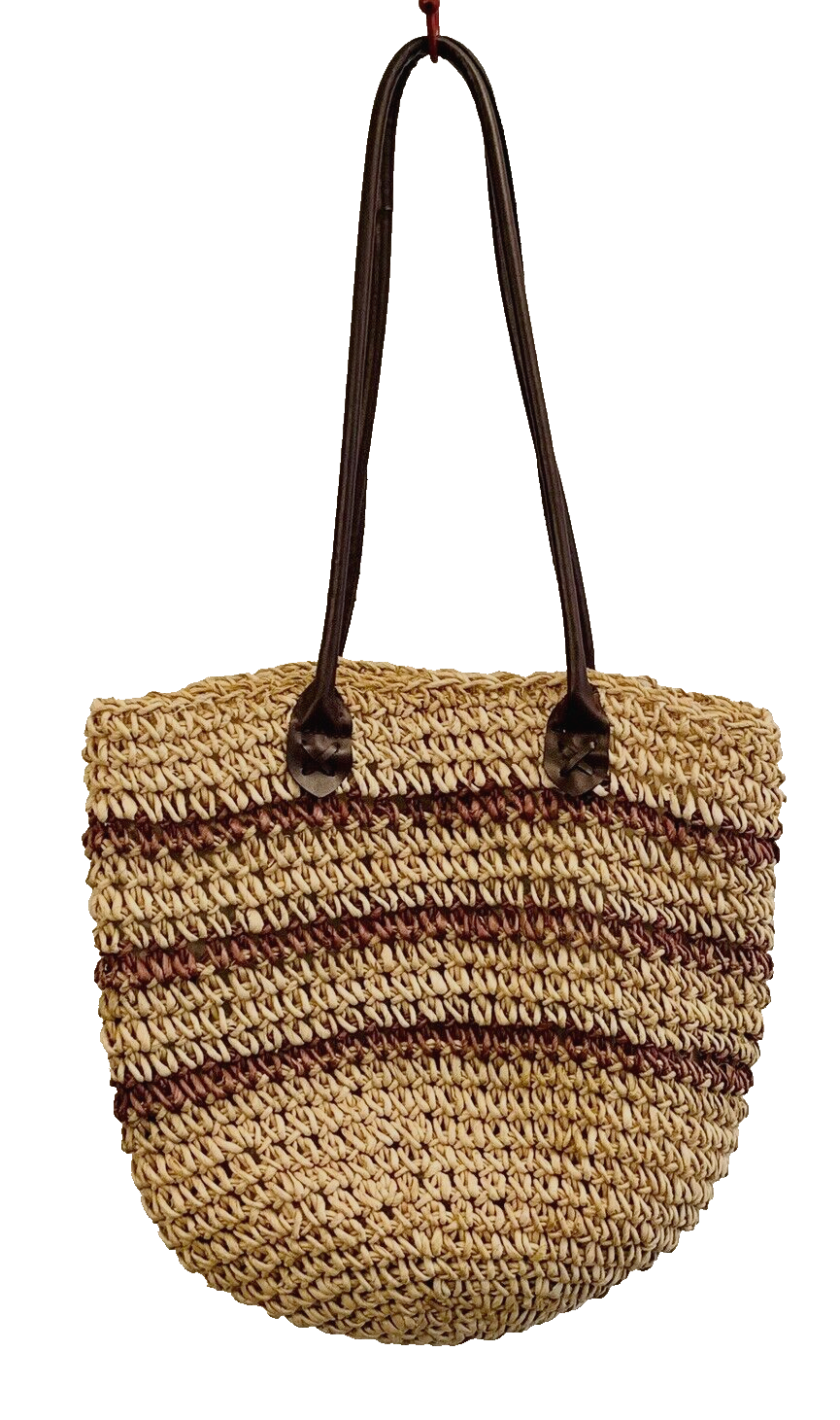 Charter Club Classics Cornhusk Straw Shoulder Beach Bag Purse Faux Leather Strap