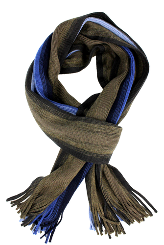 Strickschal gestreift 100%Wolle(Merino) braun-blau Herren Damen mit Fransen - Bild 3 von 3