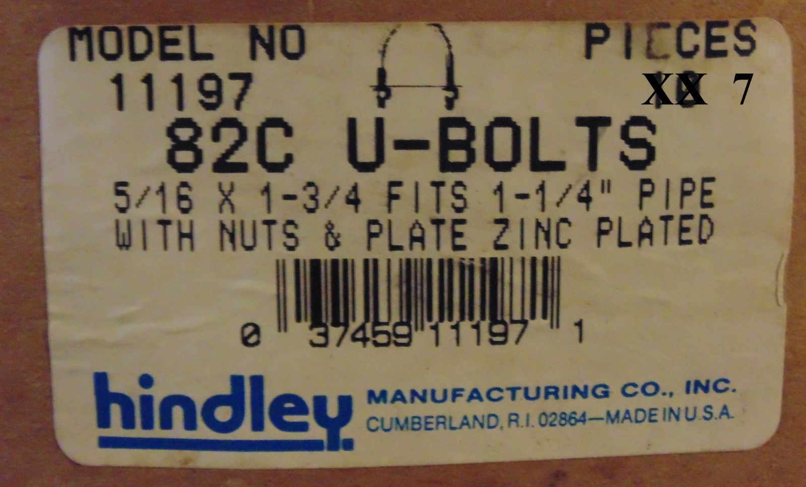 Hindley 82C UBolts 5/16"" X 13/4" X 3" BOX of 7 NEW ZINC PLATED eBay