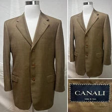Men's Canali Tan Super 120s Wool 3-Button EU 52 (US 42R) Blazer Suit Jacket Coat