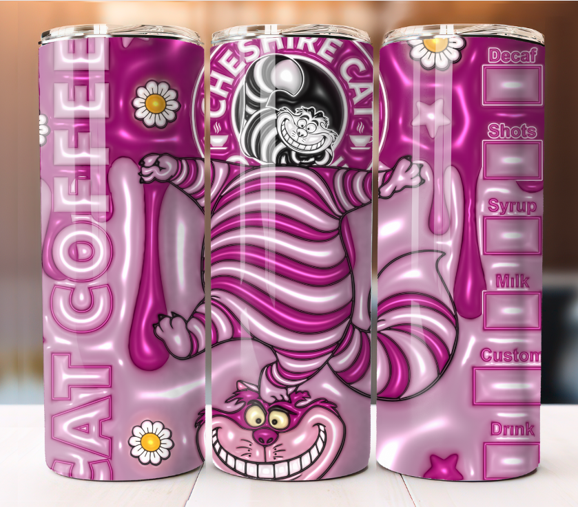 Cheshire The Cat Inflated  Coffee Tumbler 20 oz Skinny Cup Mug Stainless Steel