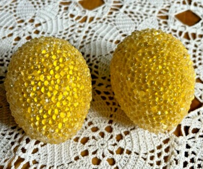 New Set of 2 Large Yellow Bumpy Textured Plastic Eggs Easter 3'' Spring 