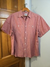 Old Navy Linen Blend Slim Fit Short Sleeve Button Up Shirt Red Sz XL