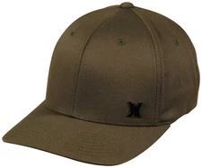 Hurley Men's Hat Iron Corp Metal Logo Emblem Stretch Flex Fit Cap in Olive