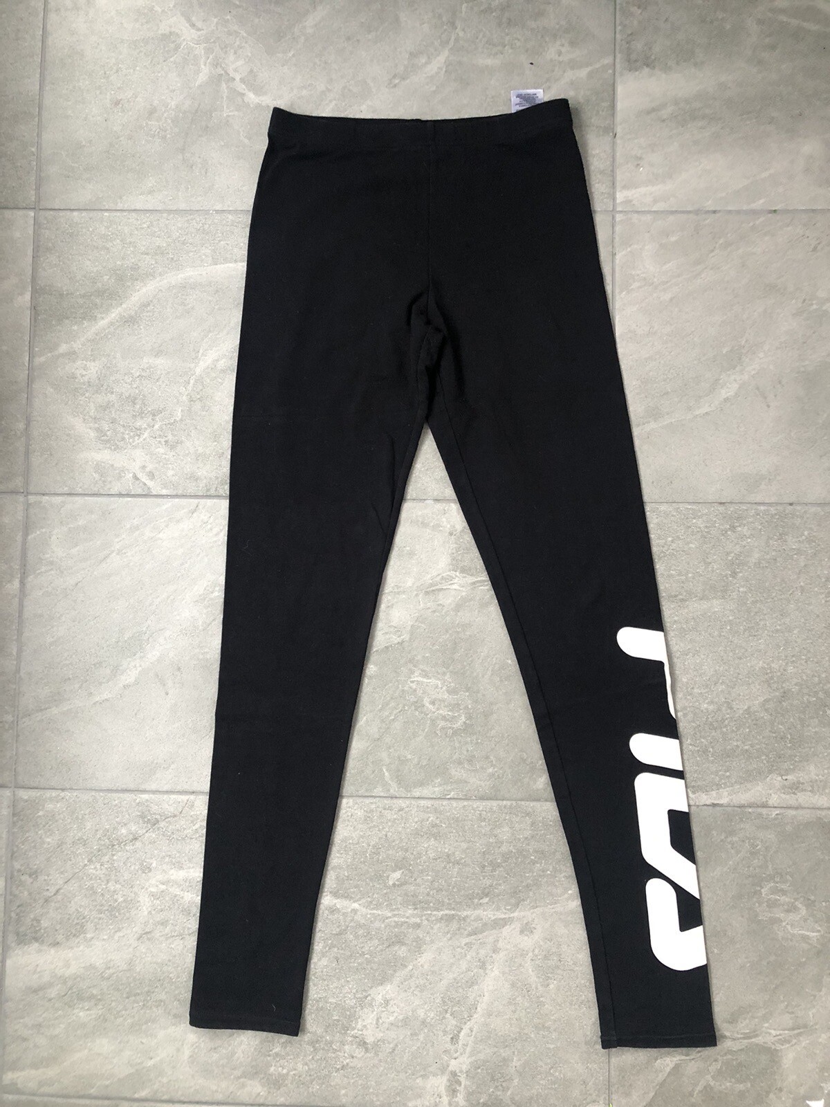 FILA Joggers Sportivo Donna Nero Leggings Stampa Logo Elasticizzato Vita Piccolo