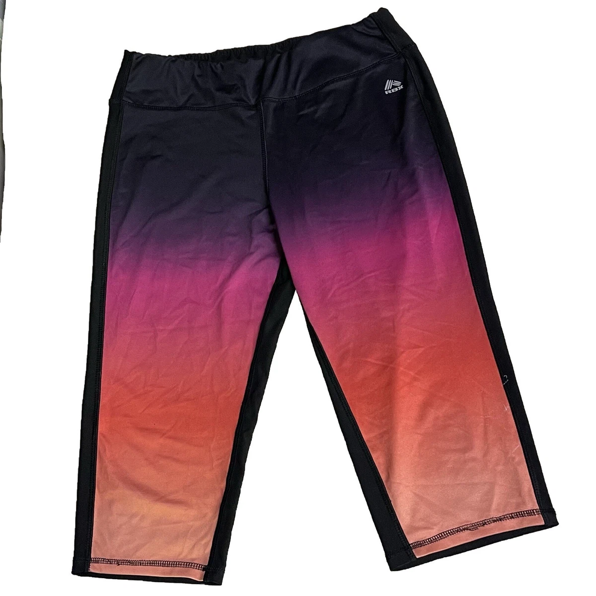 RBX Women's Workout Leggings Capris Size Large Black & Pink/Orange RN#63619