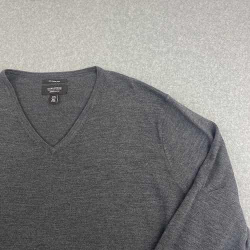 Suéter Nordstrom para hombre tienda XXL manga larga cuello en V gris suéter de lana merino - Imagen 3 de 9