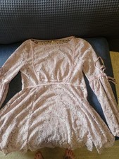 VINTAGE FREE PEOPLE PURPLE SHEER LACE MINI DRESS Size XS Bohemian GLAM Romantic