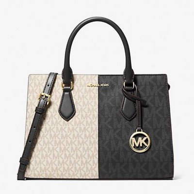 Michael Kors Outlet Sheila Medium Two-Tone Metallic Signature Logo Satchel 35F5G
