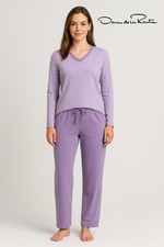 Vintage Oscar de la Renta Lavender Lounge Pajama Set L 2pc Top Pants Y2K Soft