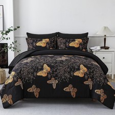 7 Piece Bed in a Bag Full Size Comforter Set Black Bedding Set,Gold Butterfly...
