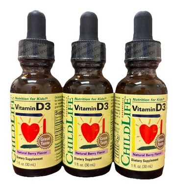 3-Pack ChildLife Vitamin D3, Natural Berry Flavor, 1 fl oz Each BB 08/2028