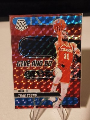 2024-25 Panini Mosaic - Give and Go Trae Young #8 Reactive Blue Mosaic Prizm /99