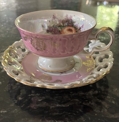 HALSEY　ヴィンテージ　 ティーカップ2客 Royal Halsey Vintage Tea Cup & Lattice Saucer Lusteware Fruit