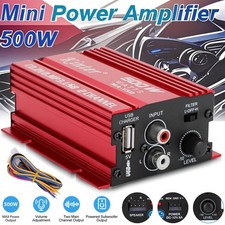 500W 12V 2 Channel Powerful Stereo Audio Power Amplifier HiFi Bass Amp Car Home
